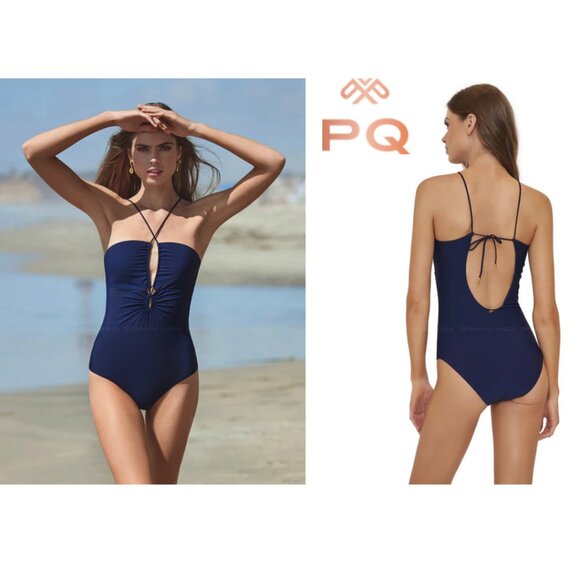 PQ SWIM {NWT} Keyhole Braided One Piece Swimsuit | Navy | Medium - Picture 1 of 11